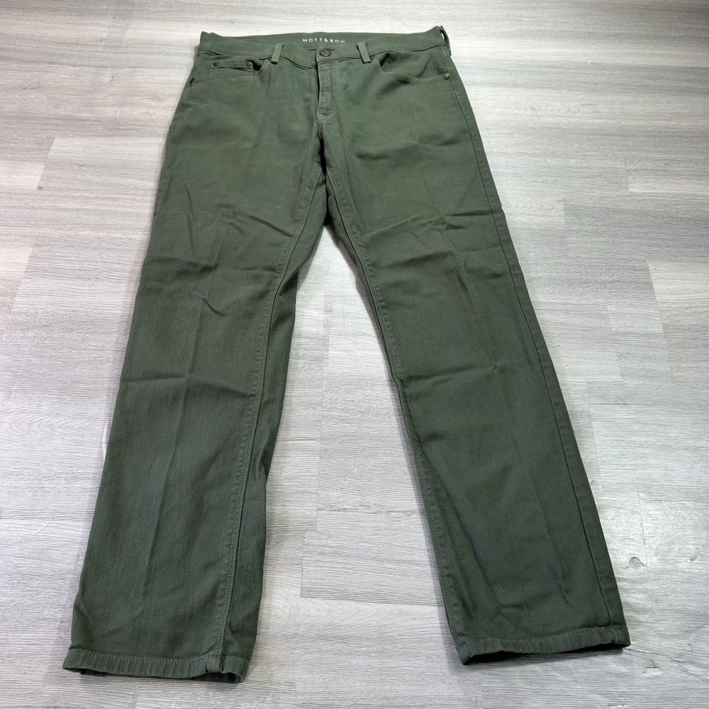 Mott & Bow Jeans Mens 32x30 Moss Green Slim Straight Stretch Denim Pants